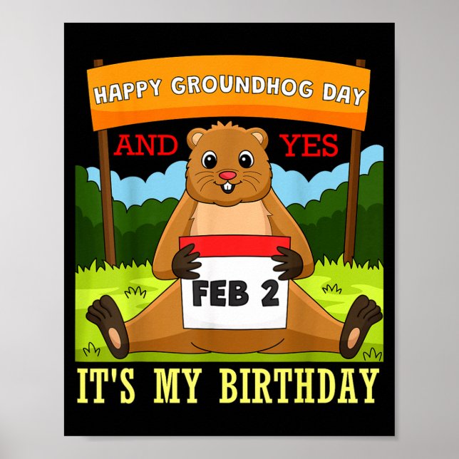 Glad Groundhog-dagen födelsedag den 2 februari Fam Poster (Framsidan)