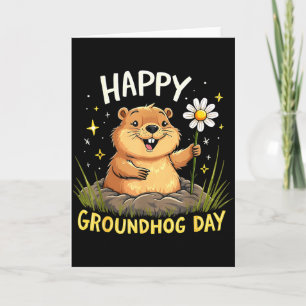 Glad Groundhog-dagen med blomma Kort