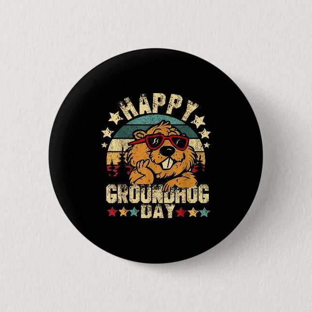 Glad Groundhog-dagen Roliga Groundhog Singlar Söta Knapp (Framsida)