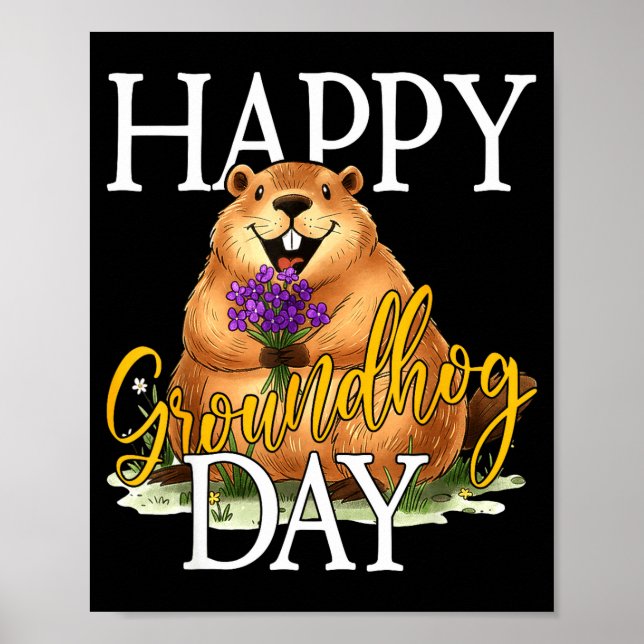 Glad Groundhog-dagen Roligt Groundhog-meme Djur Lo Poster (Framsidan)