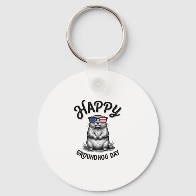 Glad Groundhog-dagen Vintage gravyr tröja design Nyckelring (Framsida)