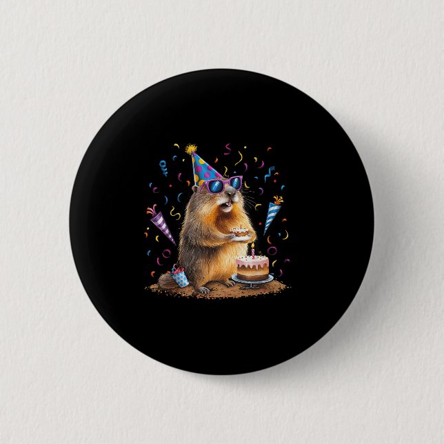 Glad Groundhog Day 12 Feb Murmeldag Med Födelsedag Knapp (Framsida)