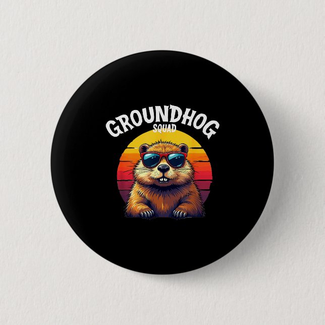 Glad Groundhog Day 2025 Rolig Groundhog Squad _3  Knapp (Framsida)
