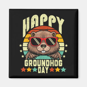 Glad Groundhog Day 2025 Rolig Retro Marmot Älskare Magnet