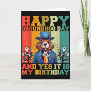 Glad Groundhog Day 2025 Rolig Retro Murmeldjur äls Kort
