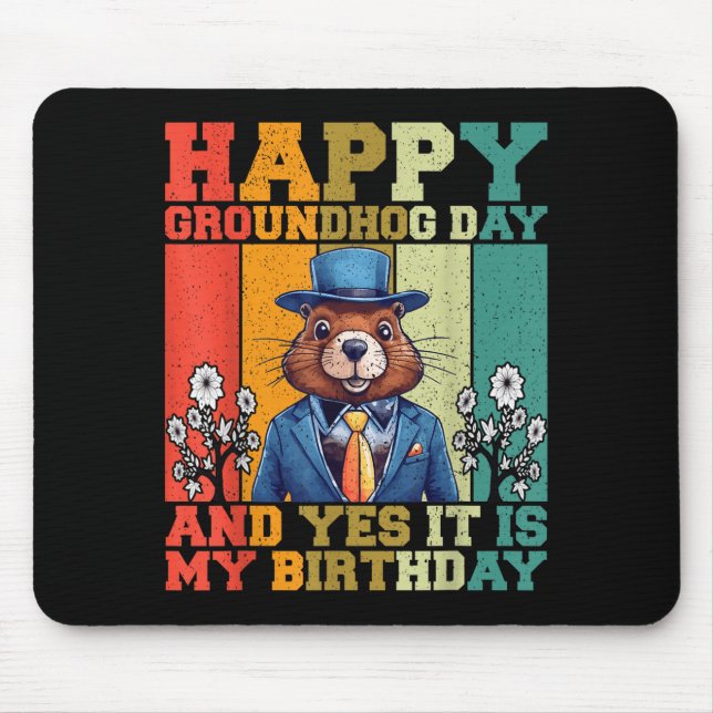 Glad Groundhog Day 2025 Rolig Retro Murmeldjur äls Musmatta (Framsidan)