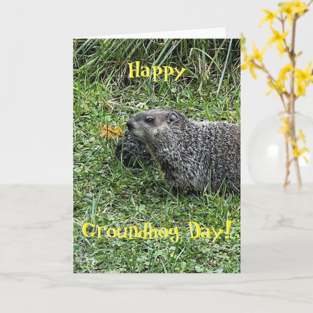 Glad Groundhog Day, anpassade gratulationskort Kort (Gul blomma)