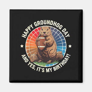 Glad Groundhog Day Födelsedag Fotboll Rolig Retro  Magnet