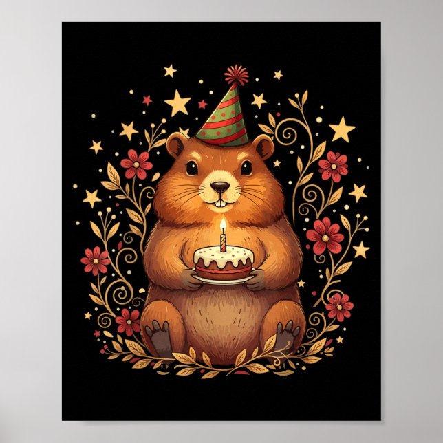 Glad Groundhog Day Födelsedagstårta Groundhound  Poster (Framsidan)