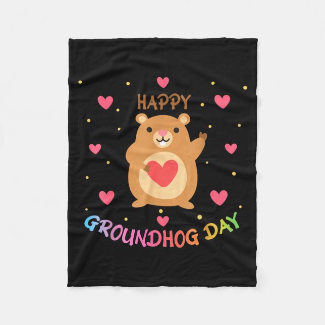 Glad Groundhog Day Groundhog Day Söt Trädkatt G Fleecefilt (Framsidan)