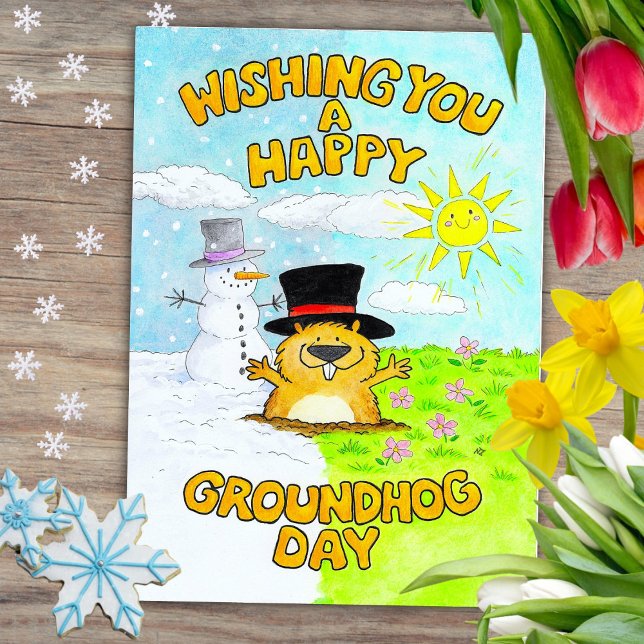 Glad Groundhog Day mörkorts hälsning Helgkort (Skapare uppladdad)