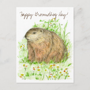 Glad Groundhog Day Murmeldjur Djur Konst Vykort