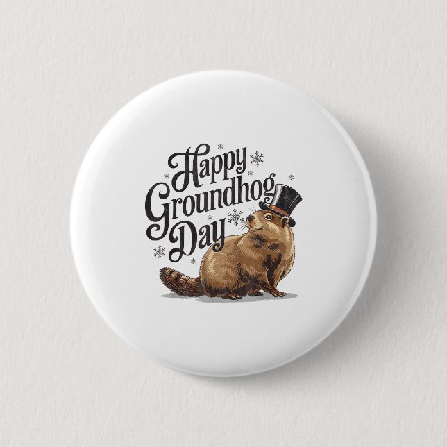 Glad Groundhog Day Murmeldjur Kostym Män  Knapp (Framsida)