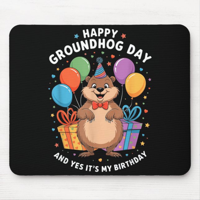 Glad Groundhog Day och det är min födelsedag 2 feb Musmatta (Framsidan)