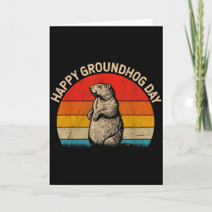 Glad Groundhog Day Retro Solnedgång Roligt Djur Kä Kort