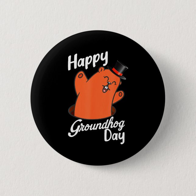 Glad Groundhog Day Rolig Trädhög &amp; Murmeldjur Knapp (Framsida)