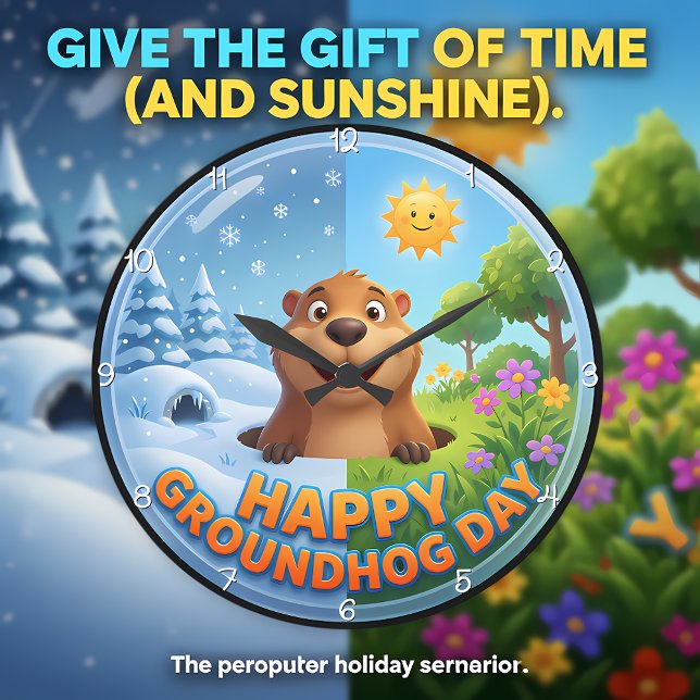 Glad Groundhog Day Säsongsbetonat Stor Klocka (Skapare uppladdad)