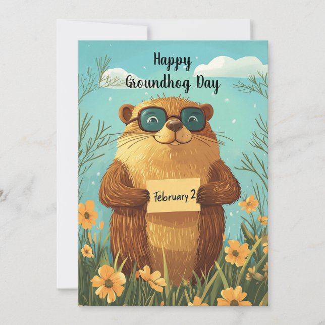 Glad Groundhog Day Söt akvarell Murmeldjur  Julkort (Framsida)