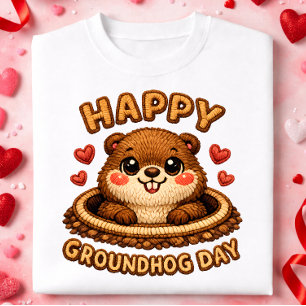 Glad Groundhog Day Söt Broderad Groundhog Desi T Shirt