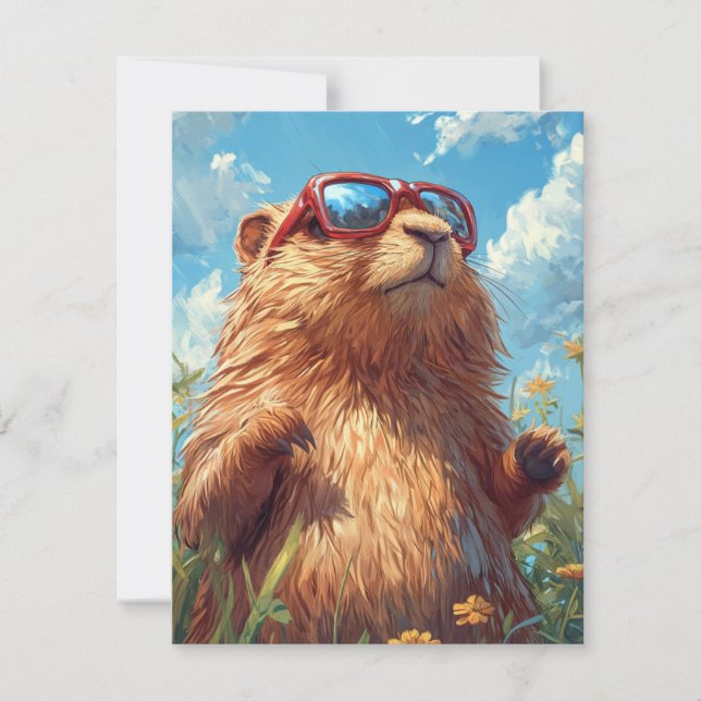 Glad Groundhog Day Söt Färgrik Jordpadda  Julkort (Framsida)