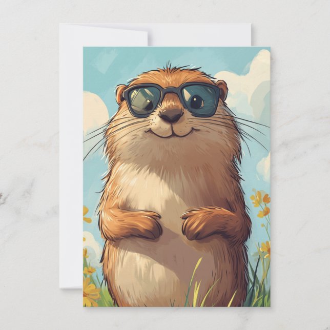 Glad Groundhog Day Söt Färgrik Jordpiggsvin  Julkort (Framsida)