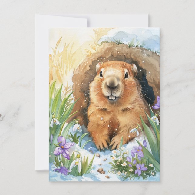 Glad Groundhog Day Söt Färgrik Jordpiggsvin  Julkort (Framsida)