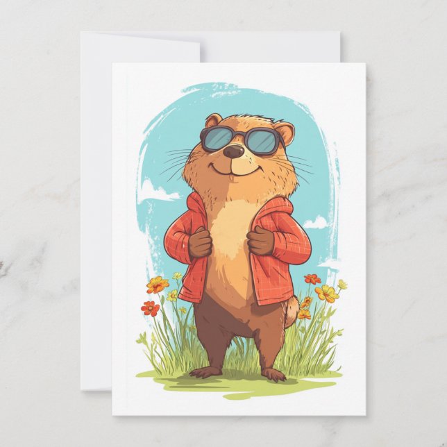 Glad Groundhog Day Söt Färgrik Jordpiggsvin  Julkort (Framsida)