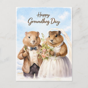 Glad Groundhog Day Vattenfärgshälsning Helg Vykort
