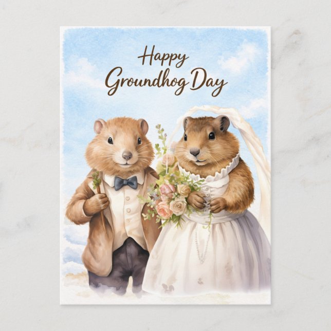 Glad Groundhog Day Vattenfärgshälsning Helg Vykort (Framsida)