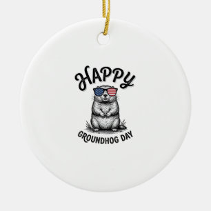 Glad Groundhog Day Vintage Gravyr T-Shirt Design Julgransprydnad Keramik