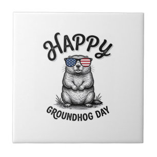Glad Groundhog Day Vintage Gravyr T-Shirt Design Kakelplatta