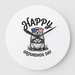 Glad Groundhog Day Vintage Gravyr T-Shirt Design Stor Klocka