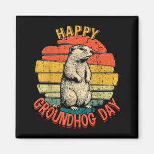 Glad Groundhog Day Vintage Rolig Murmeldjur Retro Magnet