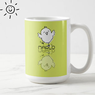 Glad gul kycklingreflektion doodle anpassat namn kaffemugg