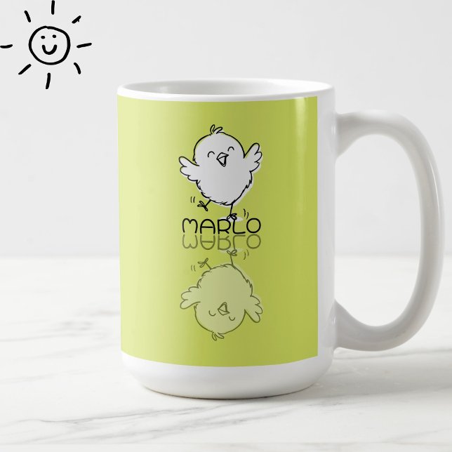 Glad gul kycklingreflektion doodle anpassat namn kaffemugg (Skapare uppladdad)