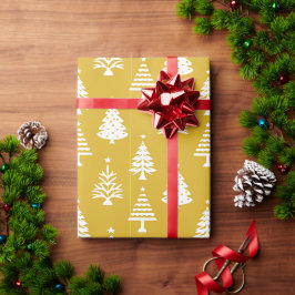 Glad gul och vit julgransmönster presentpapper