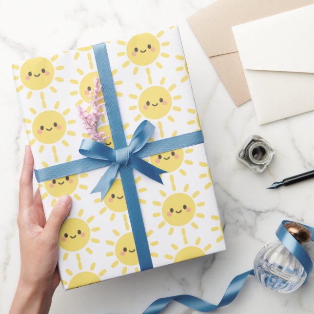 Glad gul solsken med ett leende ansikte  presentpapper (Gifting)