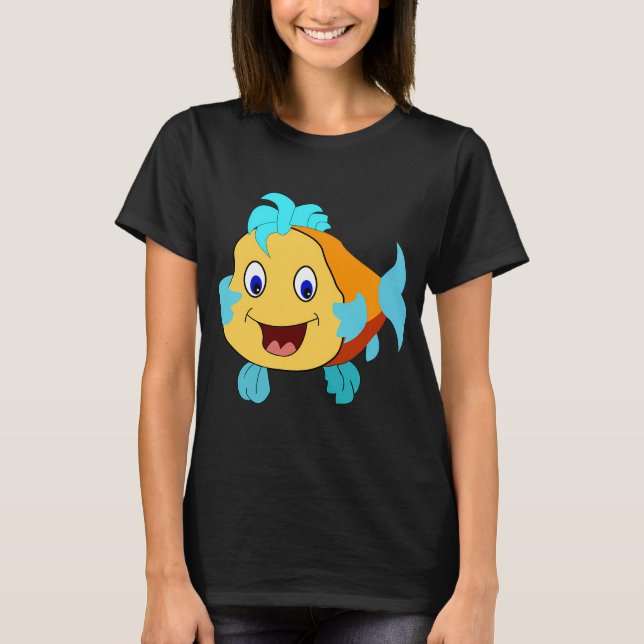 Glad Guld Fisk Tecknad Karaktär T Shirt (Framsida)
