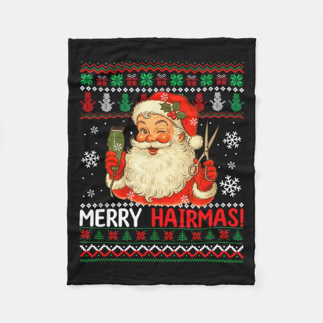 Glad Hairmas Jultröja Tomte Frisör  Fleecefilt (Framsidan)