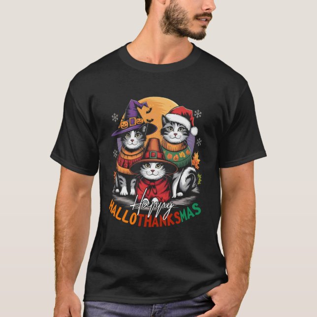Glad HalloTackMas Halloween, jul, tacksägelse T Shirt (Framsida)