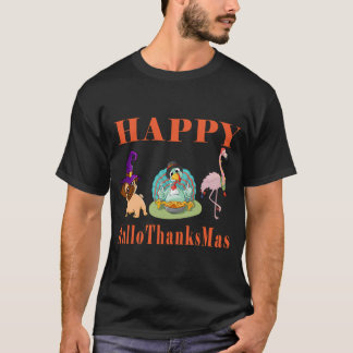 Glad HalloTackMas Pug Häxa Turkiet Paj Flamingo T Shirt