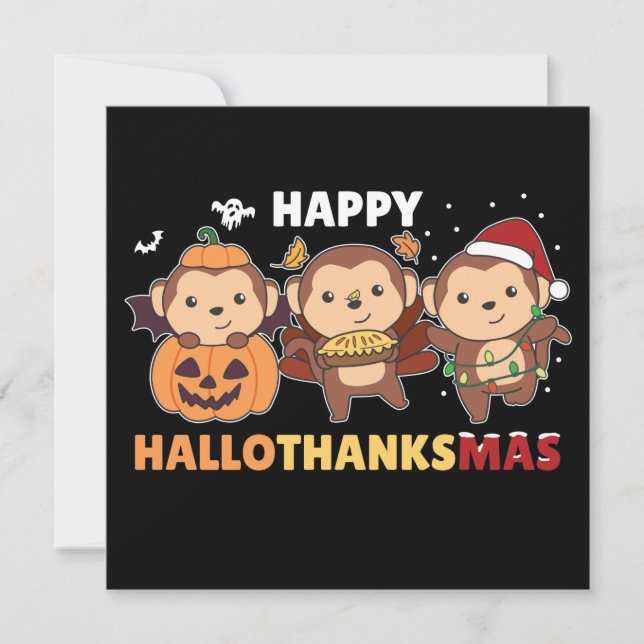 Glad Hallothanksmas Apekristall Apor Invi Inbjudningar (Framsida)
