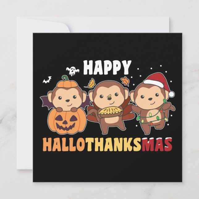 Glad Hallothanksmas Apekristmas Apor Invi Inbjudningar (Framsida)