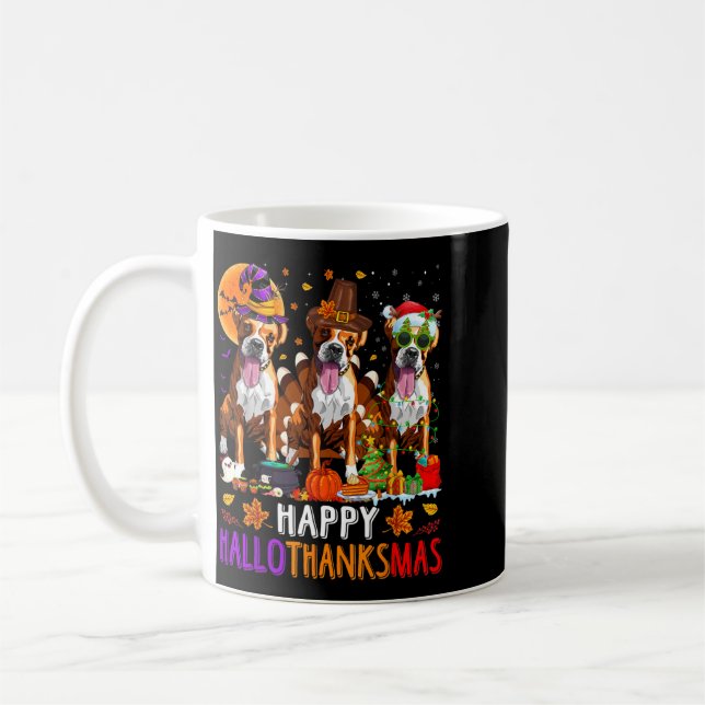 Glad Hallothanksmas Boxer Hund Halloween Jul Kaffemugg (Vänster)