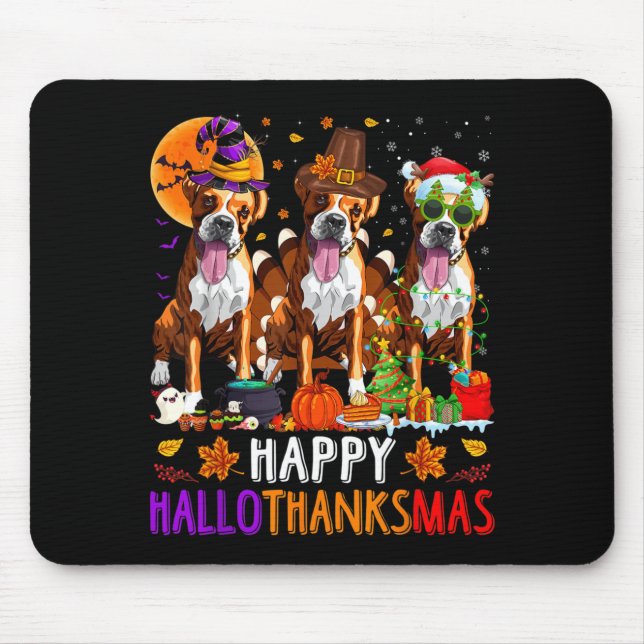 Glad Hallothanksmas Boxer Hund Halloween Jul Musmatta (Framsidan)