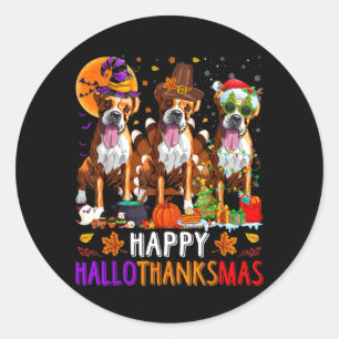 Glad Hallothanksmas Boxer Hund Halloween Jul Runt Klistermärke
