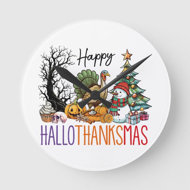 Glad Hallothanksmas Clipart Rund Klocka (Framsida)