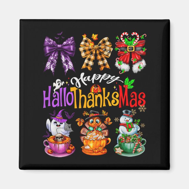 Glad Hallothanksmas Coquette Bow Kaffelatteburk Magnet (Framsidan)