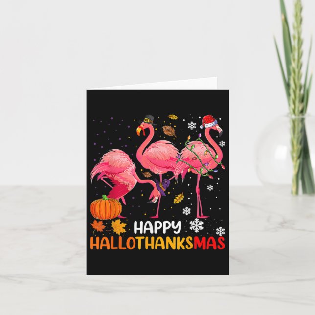 Glad Hallothanksmas Flamingo  Kort (Framsida)