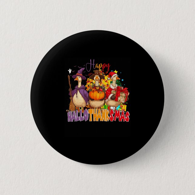 Glad Hallothanksmas Gås Halloween Thanksgiving  Knapp (Framsida)